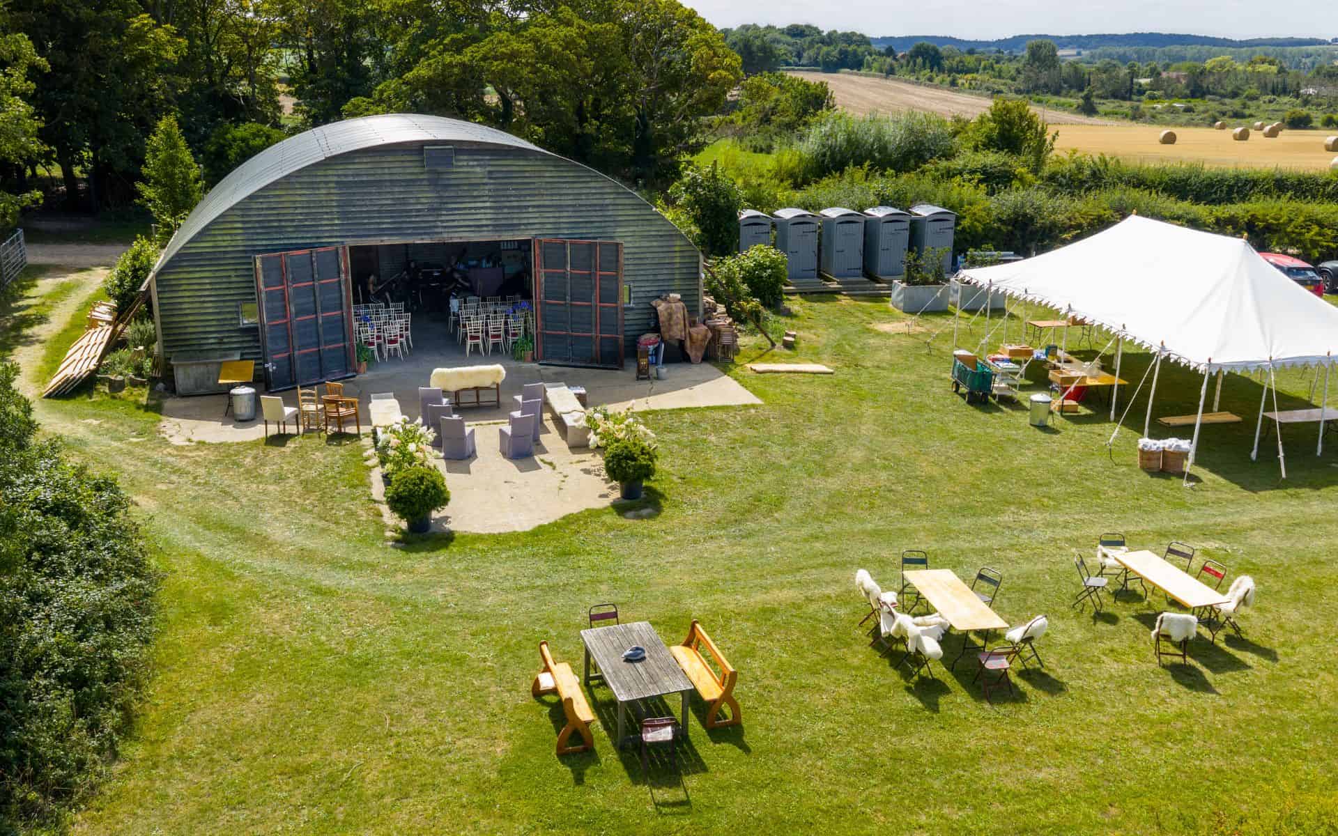 The Hangar events space at Barn Drift, Norfolk