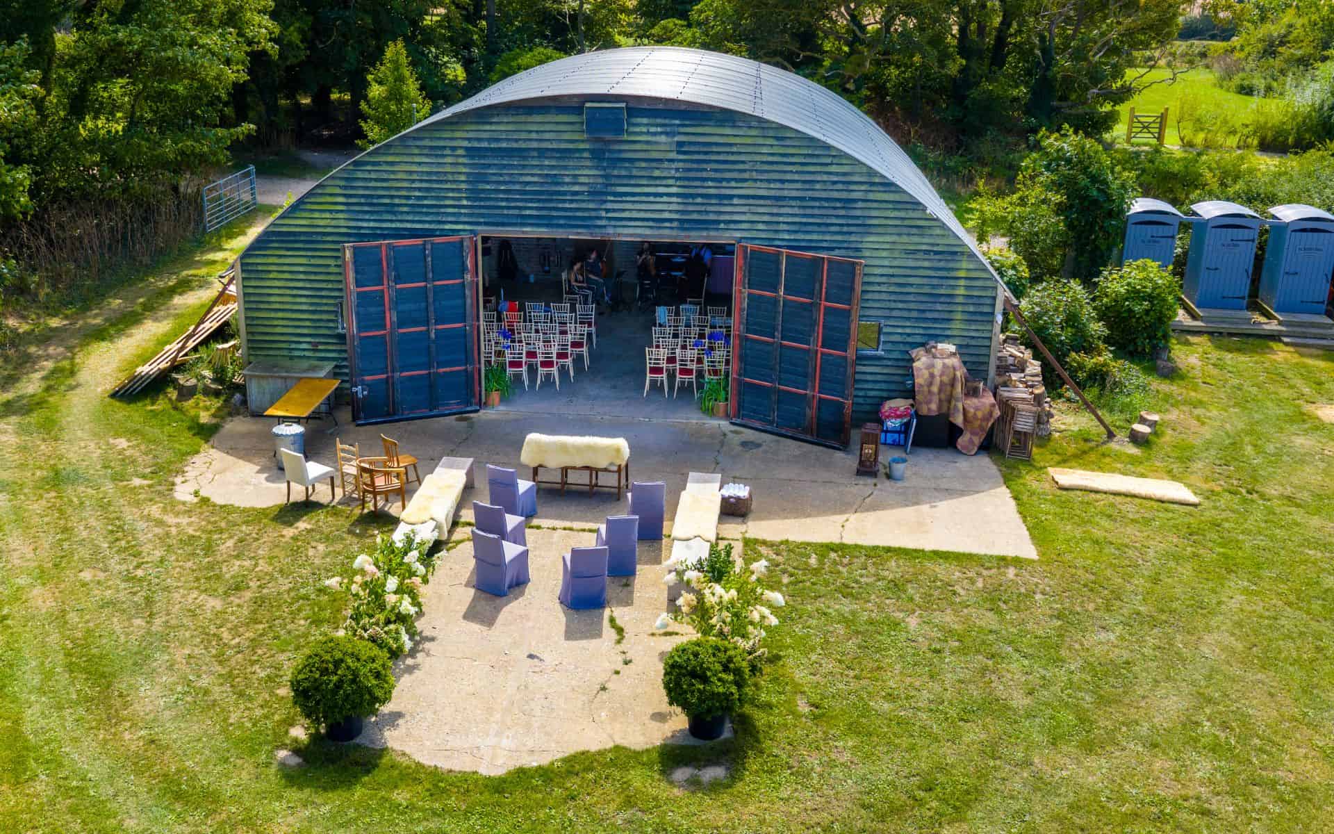 The Hangar events space at Barn Drift, Norfolk